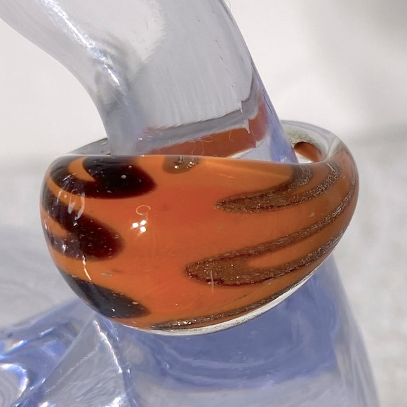 Vintage Art Glass Handmade Orange Burgundy & Gold Glitter Band Ring - Picture 2 of 11